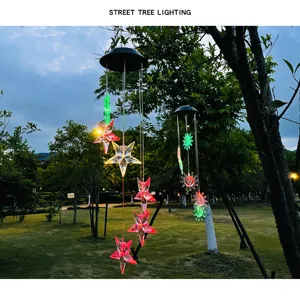 Lámpara de carillón de viento solar LED impermeable con colgantes de estrellas para jardín