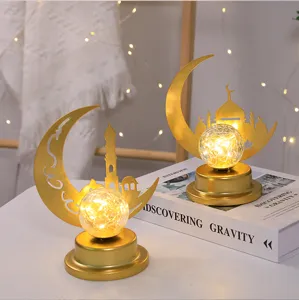Goldene Mond Moschee LED Dekolampe mit Krawallglas Kugel für Ramadan Fest Party Heimtextilien.