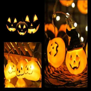 Guirnalda de luces LED de calabaza de Halloween, decoración espeluznante para fiestas.