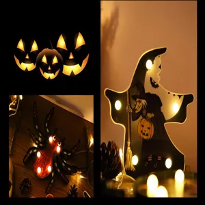 Luz Nocturna LED Halloween Calabaza Araña Bruja Lámpara Decoración para Fiesta Hogar
