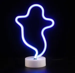 Geist LED Neon Nachtlicht fuer Halloween Party Deko, leuchtende geisterfoermige Lampe Basis.