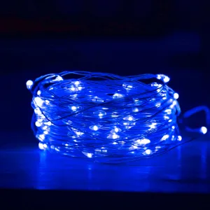 Catena luminosa a LED blu in filo di rame, luci a batteria per decorazioni natalizie.