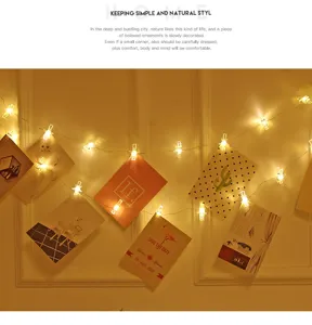 LED Kupferdraht Lichterkette mit Fotoclips, warme dekorative Beleuchtung für Zimmerdeko.