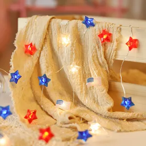 Onafhankelijkheidsdag LED Lichterketting AMERIKAANSE Vlag Ster Decoratieve Lampen op Batterijen Rood Wit Blauw Ster Lampen Voor Patriotisch Feest Buiten Decoratie