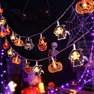 Catena luminosa LED di Halloween zucca fantasma ragno decorazioni sospese per festa a tema