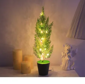 Planta de cedro artificial luz nocturna LED escritorio USB maceta luz cálida decorativa.