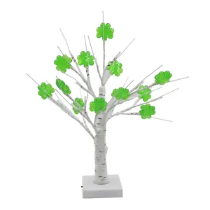 St. Patrick's Day LED Shamrock Tree Light Birch Tabletop Green Clover Home Decor Light