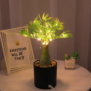 Planta artificial luz nocturna LED USB de escritorio bonsái luminosa lámpara decorativa hogar