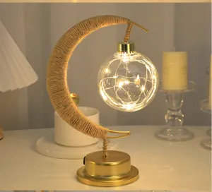 LED Luna Lampada Corda di Canapa Sospesa Sfera di Vetro Luci Favola USB Luce Notturna Regalo