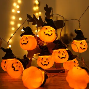 Guirnalda de luces LED de calabaza de Halloween con sombreros de bruja para fiesta.