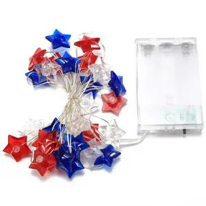 Rood witte en blauwe LED sterren lichtketting voor Onafhankelijkheidsdag feest batterij