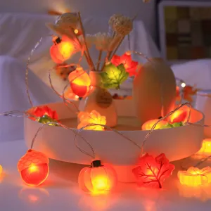 Guirnalda de luces LED Halloween calabaza hoja de arce decoracion otoño ambiente calido