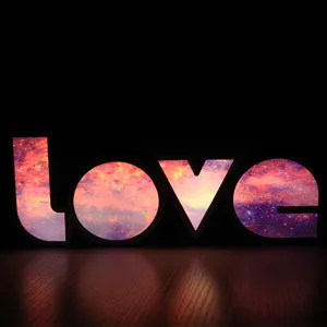 LED LOVE letter night light with galaxy star pattern, romantic room decor decorative lamp.