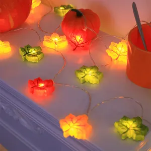 Guirnalda de luces LED calabaza hoja de arce decoración otoño ambiente cálido fiesta