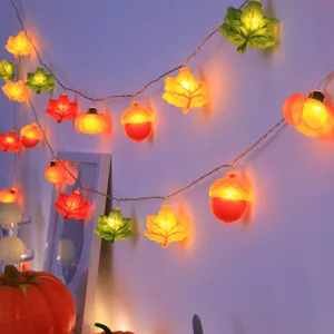 Guirlanda de luces LED otoño Halloween calabaza hoja de arce decoración fiesta luces