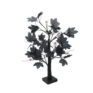 Halloween black maple tree light with LED lights and cute ghost ornaments for holiday decor.