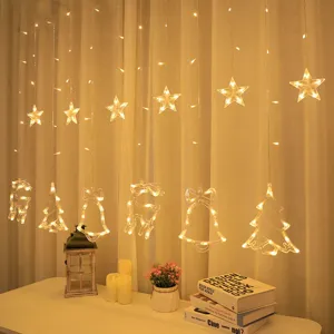 Guirnalda de luces LED cortina estrella blanco cálido luces de hadas boda navidad decoración
