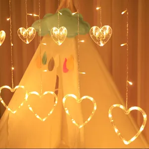 Luces de cortina de corazon LED cadena de luz calida para fiesta hogar decoracion