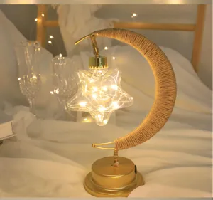 Dettaglio luce notte LED corda canapa stella, illuminazione ambiente accogliente, lampada USB.
