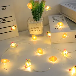 Luci a Corda in Filo di Rame LED di Pasqua Coniglio Carota Pulcino Uovo Luci Decorative Fiabesche Festa Decorazione Casa