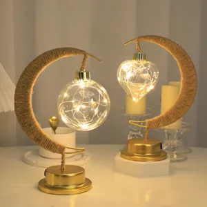 Luce notturna LED creativa in corda di luna con lampadina in vetro, lampada da scrivania USB.