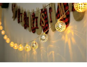 LED disco bal snoerverlichting, mozaïek spiegel bal lichtsnoer voor feest en kerstdecoratie