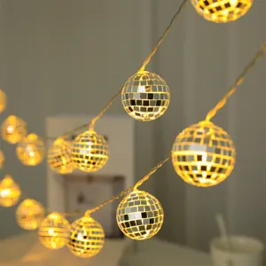 LED spiegelbal lichterketting, mozaiek disco bal warm licht voor feest bar kerstdecoratie.