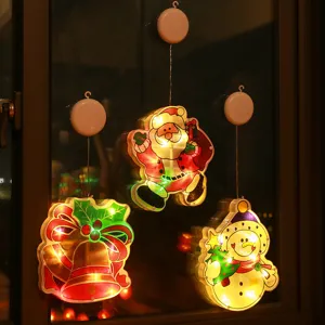 Christmas LED window suction lights Santa Claus snowman bell hanging decorative lamp
