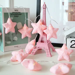 Catena luminosa LED stella crepata, luci fiabesche rosa per decorazioni festa camera.