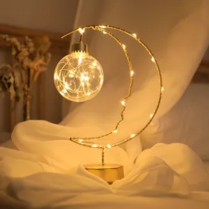 Iron art moon night light decorative led bedside lamp cozy bedroom lighting ornament gift
