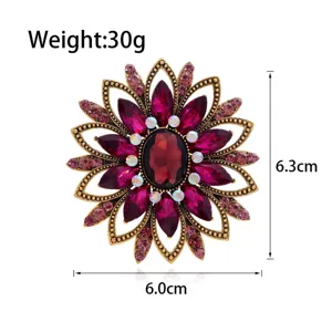 Broche De Flor De Estrás Vintage Aleación Cristal Pin Joyería De Moda Para Mujeres