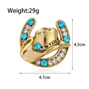 Crystal Cowboy Hat Horseshoe Brooch Rhinestone Suit Shirt Anti-Glare Pin Fashion Jewelry Accessory