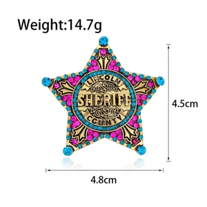 Vintage rhinestone sheriff star brooch pin, exquisite crystal alloy badge, sparkling fashion jewelry.