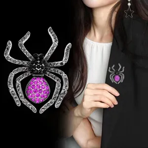 Vintage Rhinestone Spider Brooch Alloy Gothic Insect Lapel Pin Coat Suit Jewelry Gift