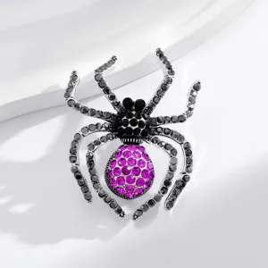 Vintage alloy spider brooch with purple and black rhinestones for men and women suits coats.