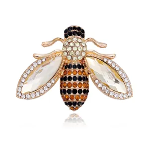 Broche Abeille en Alliage de Mode avec Strass pour Femmes Hommes Couleur Or Animal Insecte Épingle de Revers Broche Animale pour Mariage Fête Bijoux Quotidiens