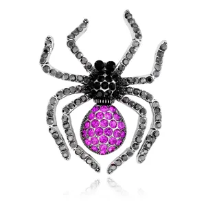 Vintage Zinc Alloy Rhinestone Spider Brooch Halloween Costume Insect Pin Antique Silver Plated Animal Breastpin For Suit Coat Party Unisex Jewelry