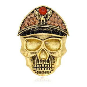 Vintage Gothic Skull Brooch Military Hat Rhinestone Punk Style Halloween Badge Pin For Suits Unisex Jewelry Gift