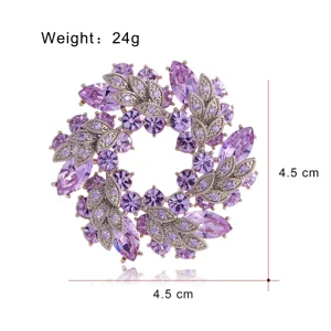Élégante broche couronne en cristal violet, charmante épingle à strass pour femme.