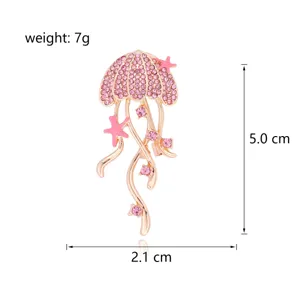 Pink crystal jellyfish brooch cute starfish alloy lapel pin fashion jewelry accessories