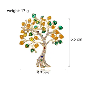 Magnifique broche arbre de vie en strass, feuilles colorées, élégante épingle en alliage pour tous les jours.