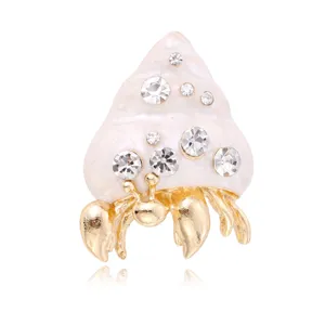 Creative Alloy Enamel Hermit Crab Shell Brooch For Women Fashion Rhinestone Inlaid Animal Shape Corsage Jewelry Gift Pin