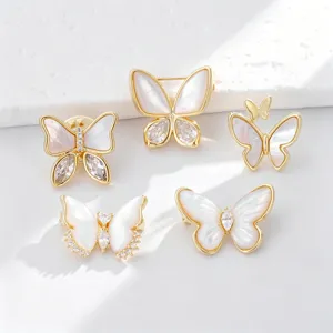 Elegant gold plated mother of pearl butterfly brooch pin set for women fashion accessories