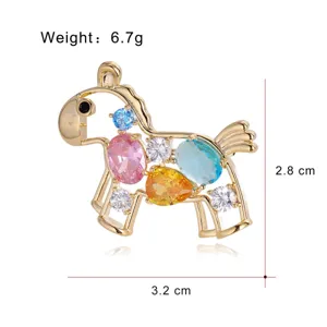 Spilla cavallo a dondolo in cristallo moda placcato oro strass colorati gioiello