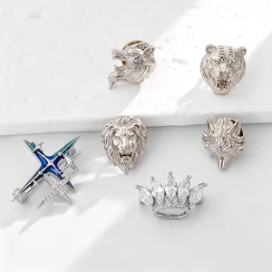 Hip Hop Eco-friendly Copper Zirconia Animal Brooch For Men Luxury Lion Head Leopard Wolf Pin Pirate Element Lapel Pin Accessory