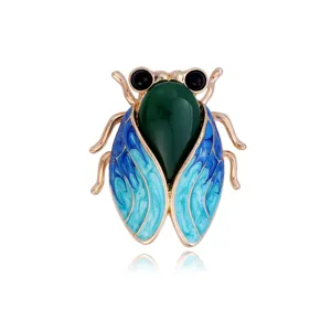 Exquisite Chinese style cicada brooch featuring faux jade and vibrant enamel lapel pin