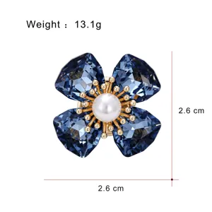 Broche magnétique fleur cristal bleu perle centre élégant femmes mode bijoux accessoire 2.6cm