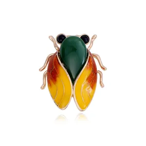 Exquisite Chinese style cicada brooch with enamel and imitation jade, elegant vintage jewelry.