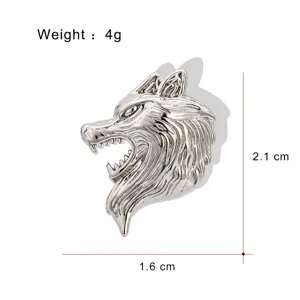 Silver wolf head brooch lapel pin badge for men and women vintage animal jewelry accessory