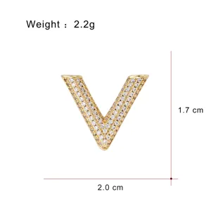 Gold tone V shaped pave crystal pendant brooch with detailed dimension specs and lightweight design.
